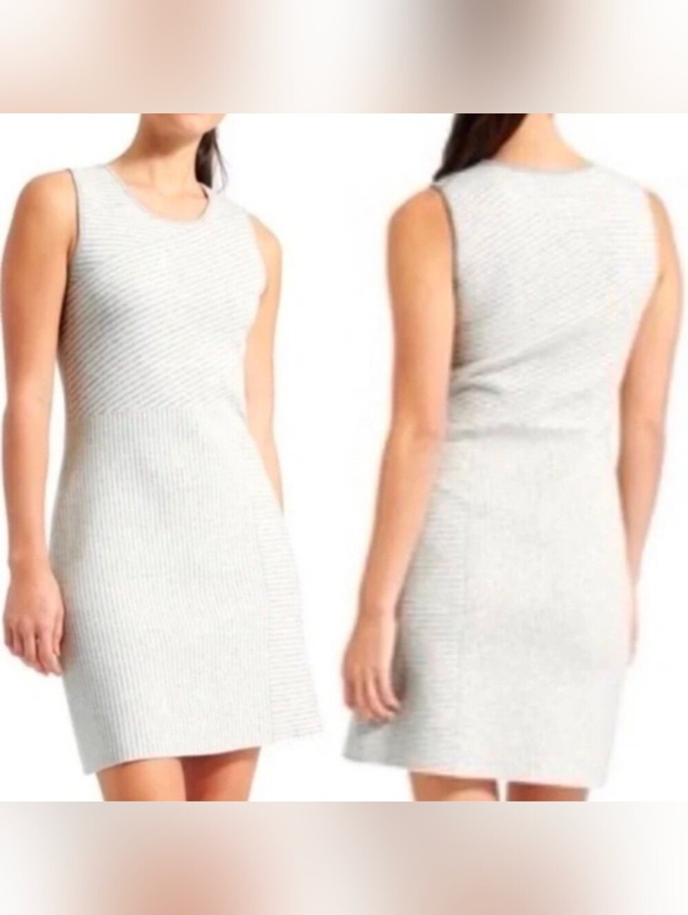 Athleta Stripe Knit Sleeveless Shift Dress Grey White XS